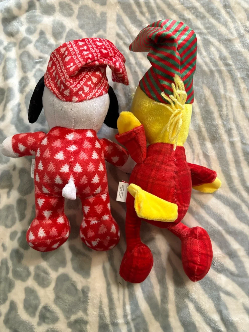 Peanuts Snoopy and Woodstock Plush in Red Pajamas and Nightcap Dog Toys